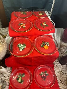 Vintage Glass Coasters with Fruit Motifs - Set of 8